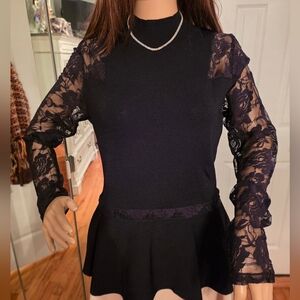INC  Women's Black Lace Peplum Holiday Special Occasion Sweater L